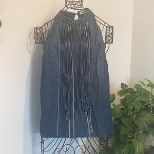 MEBON Large Fringe Chained Denim Top